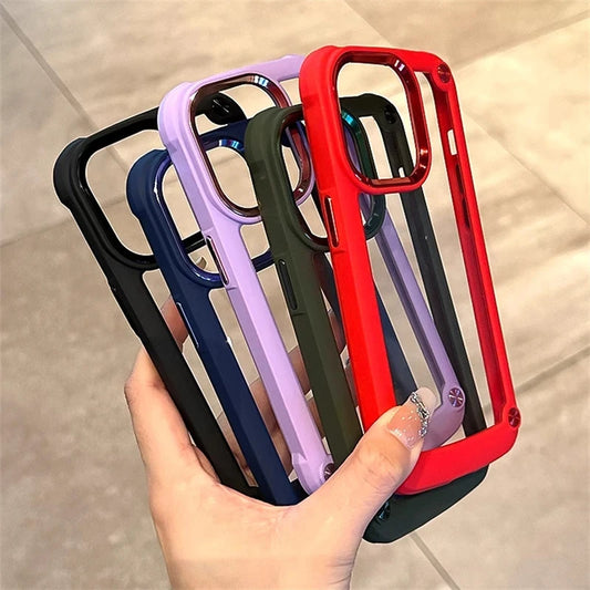 Luxuriöse, robuste, stoßfeste Hülle für iPhone 16 15 14 13 12 11 Pro Max 16Plus, Silikon-Bumper, transparente, harte Rückabdeckung