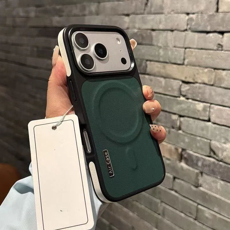 Luxury PU Leather Magnetic PC Frame Phone Cover For iPhone 17 Pro Max 16 15 14 13 12 Air For Magsafe Shockproof Protective Cover