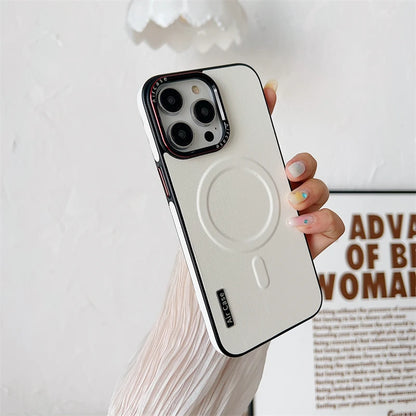 Plain Leather Magnetic MagSafe Wireless Charge Phone Case for iPhone 15 16 Pro Max 14 13 12 11 Pro Shockproof Soft Bumper Cover