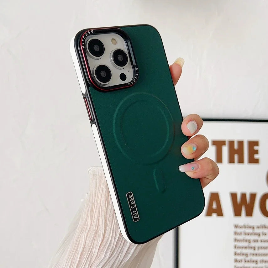 For iPhone 16 Leather Case Luxury Bicolor Magnetic for Magsafe Case for iPhone 15 13 12 14 Pro Max 16Pro Max Wireless Chgarging