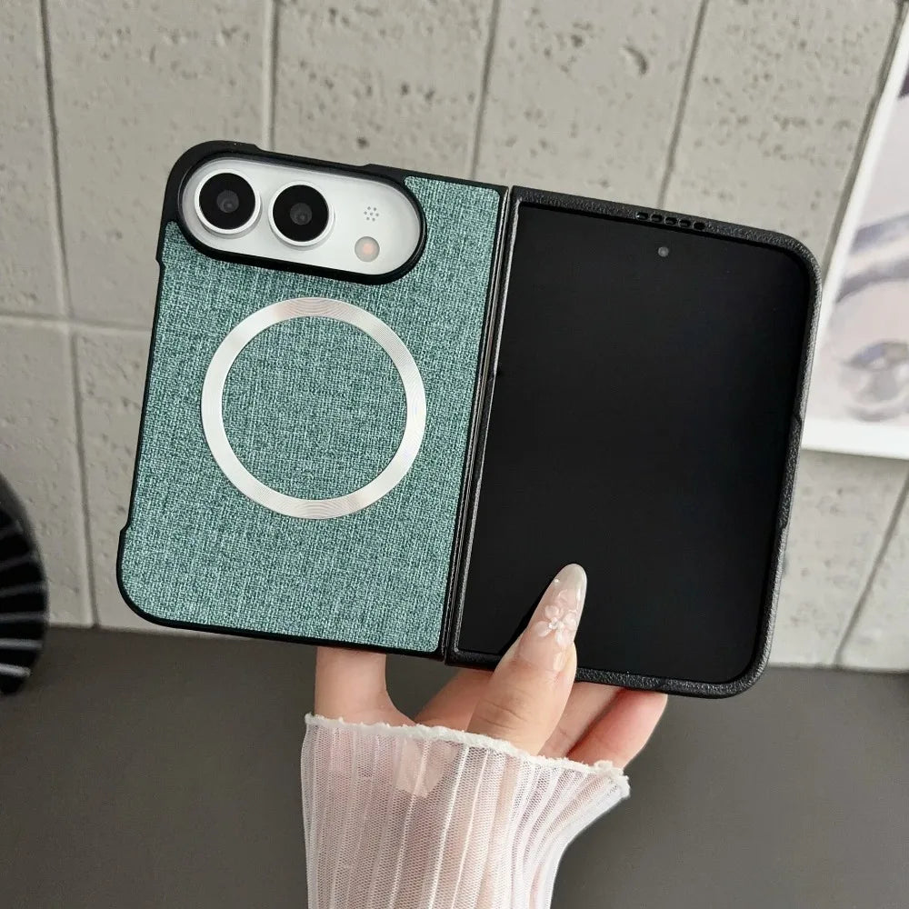 Fabric Cloth Texture Magnetic Case for iPhone Duo duo DUO Fold Shell Wireless Charging Shockproof Hard PC Slim Cover Funda