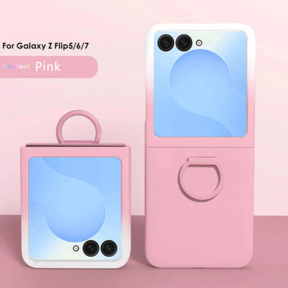 Luxury Skin Feel Phone Case for Samsung Galaxy Z Flip 7 FE 6 5 Silicone Finger Ring Shockproof 2-piece Candy Color Hard PC Cover