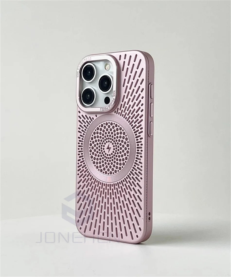 Luxury Heat Dissipation Hollow For Magsafe Case For iPhone 15 14 13 12 16 Pro Max Titanium Magnetic Wireless Charge Hard Cover