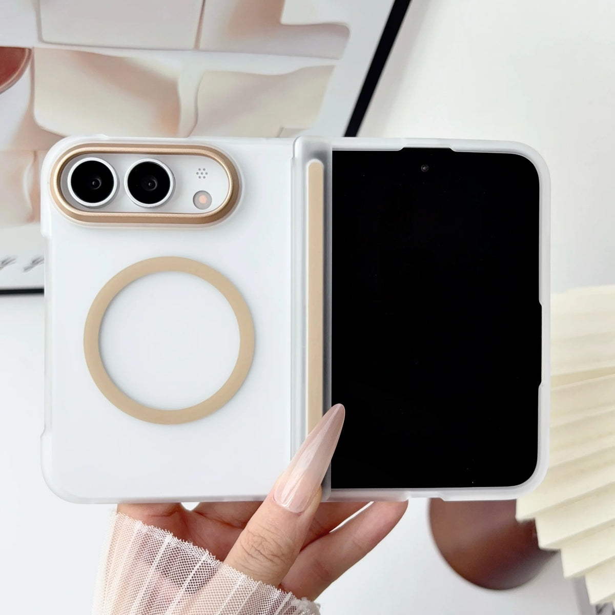 Matte Translucent Frosted PC for Magsafe Case For Apple iPhone Duo iDuo Fold Magnetic Hinge Shockproof Armor Back Cover Frame