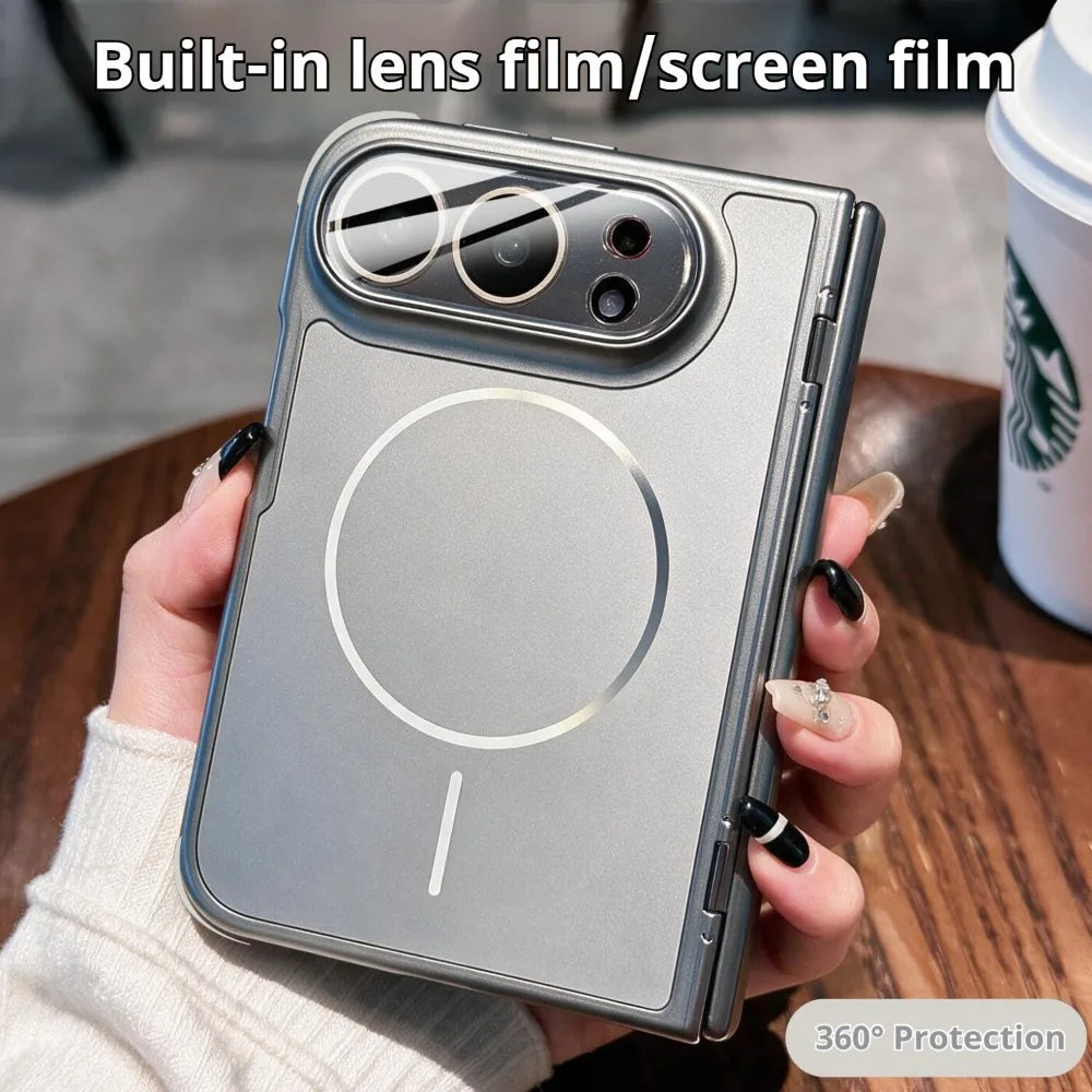 Luxury AG Matte Skin Feel Airbag for Magsafe Case For iPhone Duo Fold Hinge Protect With Lens Screen Films Shockproof Hard Cover