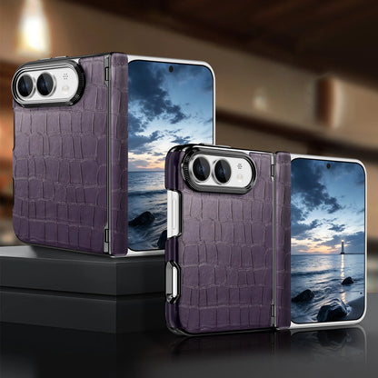 Luxury Crocodile Pattern Leather Case‌ for iPhone Ultra 18 Fold Shockproof Lens Protrusion Central Axis Protection Slim Cover