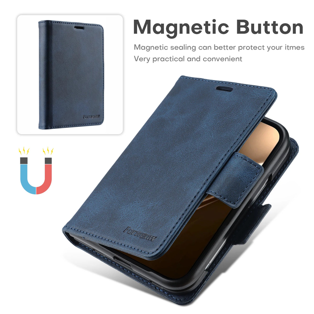Magnetic Flip Card Slots Wallet Leather Case for iPhone Duo 18 Fold Wide Shockproof for Magsafe RFID Blocking Book Stand Cover