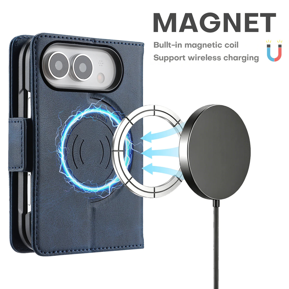 Magnetic Flip Card Slots Wallet Leather Case for iPhone Duo 18 Fold Wide Shockproof for Magsafe RFID Blocking Book Stand Cover