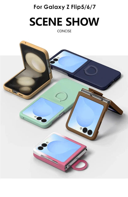 Luxury Skin Feel Phone Case for Samsung Galaxy Z Flip 7 FE 6 5 Silicone Finger Ring Shockproof 2-piece Candy Color Hard PC Cover