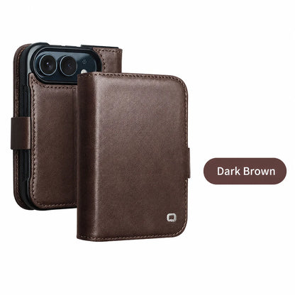 For iPhone Duo 100% Genuine Leather Wallet Case with Magnetic Closure, Stand, Card Slots, Shockproof Anti-Slip Protective Cover