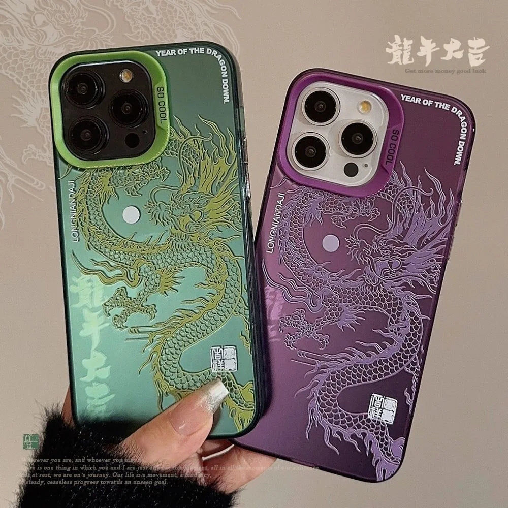 Chinese Green Purple Dragons Phone Case for Oppo Realme 14 13 12 11 10 9i 8 8i C75 C65 C63 C55 C53 C35 C33 C20 C21Y C15 C21 Plus