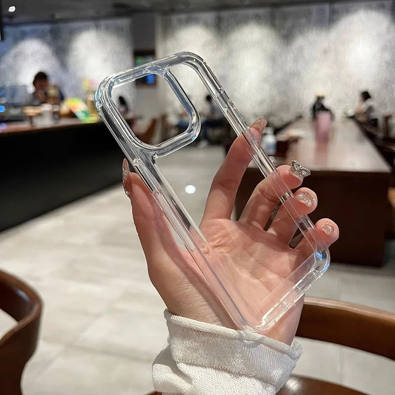 New Transparent Acrylic Phone Case for iPhone Air 17 Pro Max 16 11 12 13 14 15 Plus Xs X XR Metal Button Clear Cover Fundas