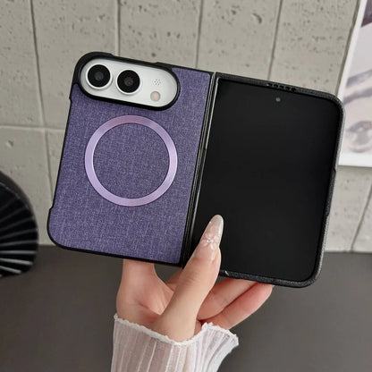 Fabric Cloth Texture Magnetic Case for iPhone Duo duo DUO Fold Shell Wireless Charging Shockproof Hard PC Slim Cover Funda