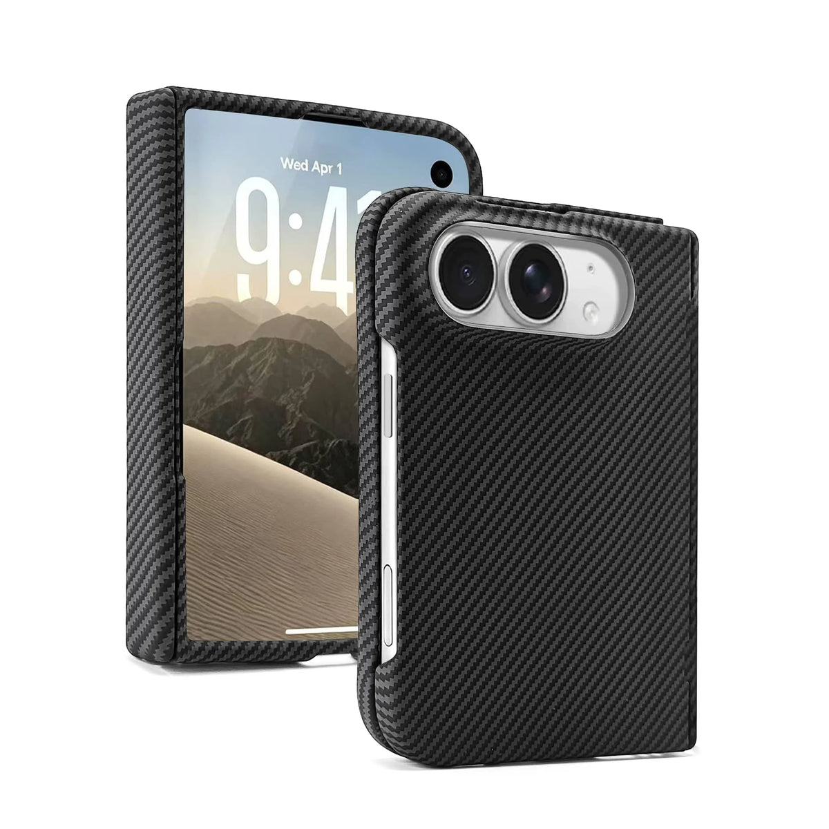 Aramid Fiber Case For iPhone Duo iPhone Ultra 18 Fold Carbon Fiber Texture Slim Hard Shockproof Full Protective Fold Phone Cover