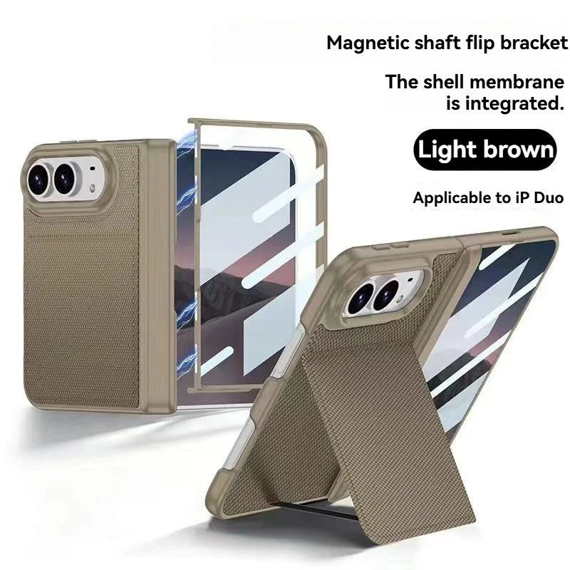 iPhone Duo Fold Technology Fabric Magnetic Protective Case, Woven Twill Invisible Bracket With Front Screen Protector