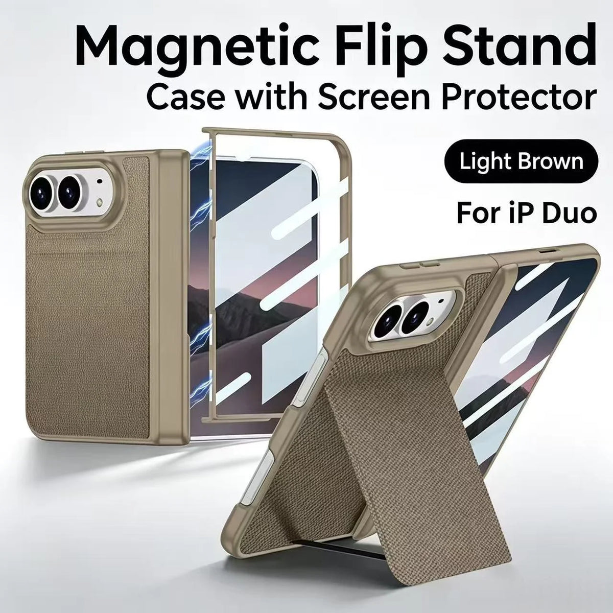 iPhone Duo Fold Technology Fabric Magnetic Protective Case, Woven Twill Invisible Bracket With Front Screen Protector