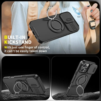 Heavy-Duty Rugged Armor Magnetic Bracket Phone Case For iPhone 17 16 Plus 15 14 13 12 11 Pro Max Slide Camera Protection Cover