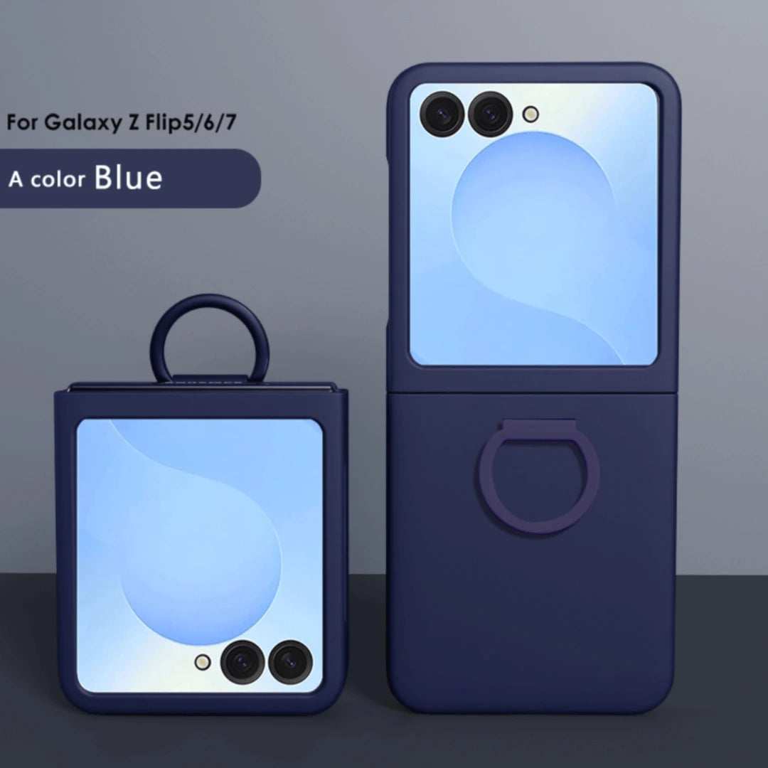 Luxury Skin Feel Phone Case for Samsung Galaxy Z Flip 7 FE 6 5 Silicone Finger Ring Shockproof 2-piece Candy Color Hard PC Cover