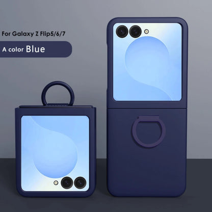 Luxury Skin Feel Phone Case for Samsung Galaxy Z Flip 7 FE 6 5 Silicone Finger Ring Shockproof 2-piece Candy Color Hard PC Cover
