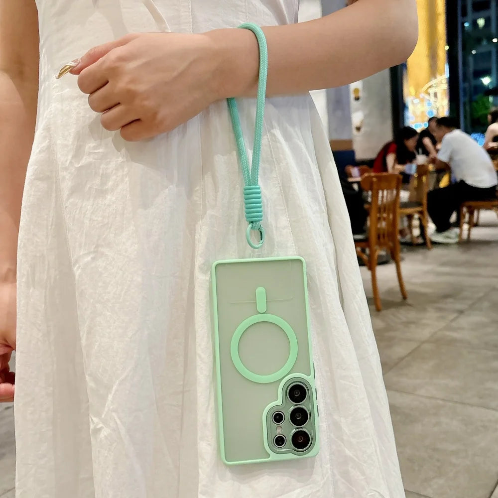 Matte Translucent Magnetic Wrist Strap Phone Case Samsung
