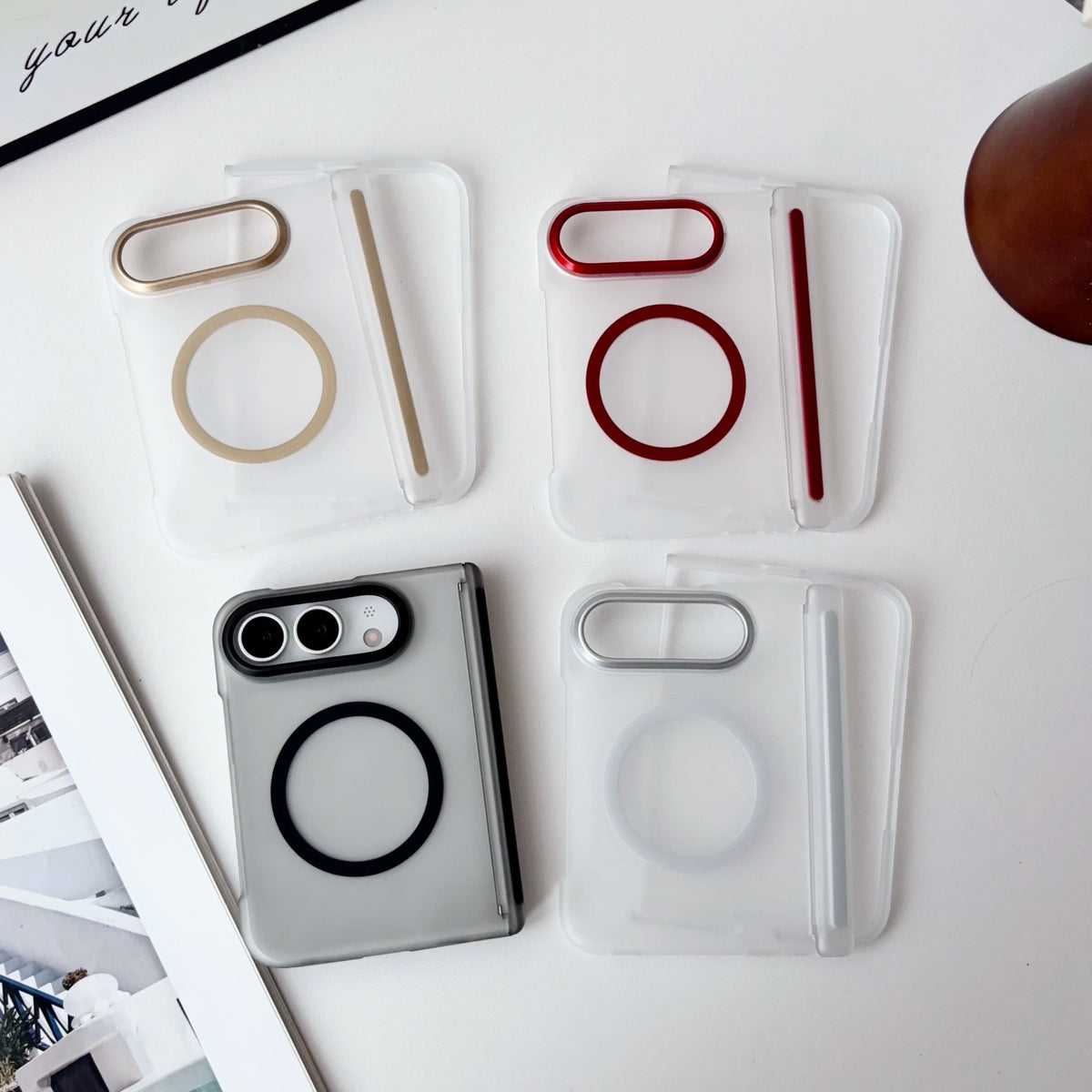 Matte Translucent Frosted PC for Magsafe Case For Apple iPhone Duo iDuo Fold Magnetic Hinge Shockproof Armor Back Cover Frame