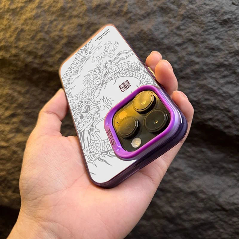 Luxury Dragon Totem Anti-drop Armour Case For iPhone 16 15 Pro Max 15 14 13 12 11 Pro XR XS 7 8 Plus Lens protect plating Cover