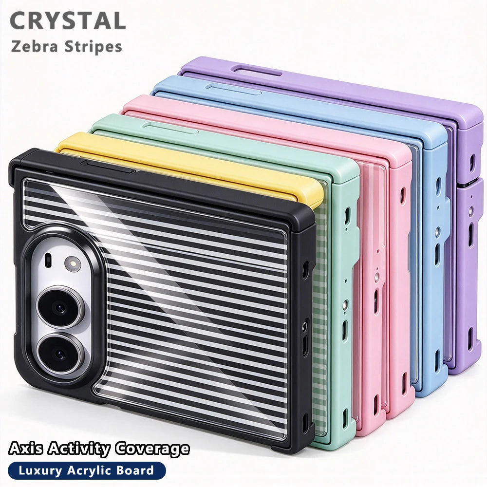 Luxury Crystal Zebra Stripe Phone Case For Iphone Duo 18 Ultra Apple Filp Fold Central Axis Hinge Full Cover Activity Protection