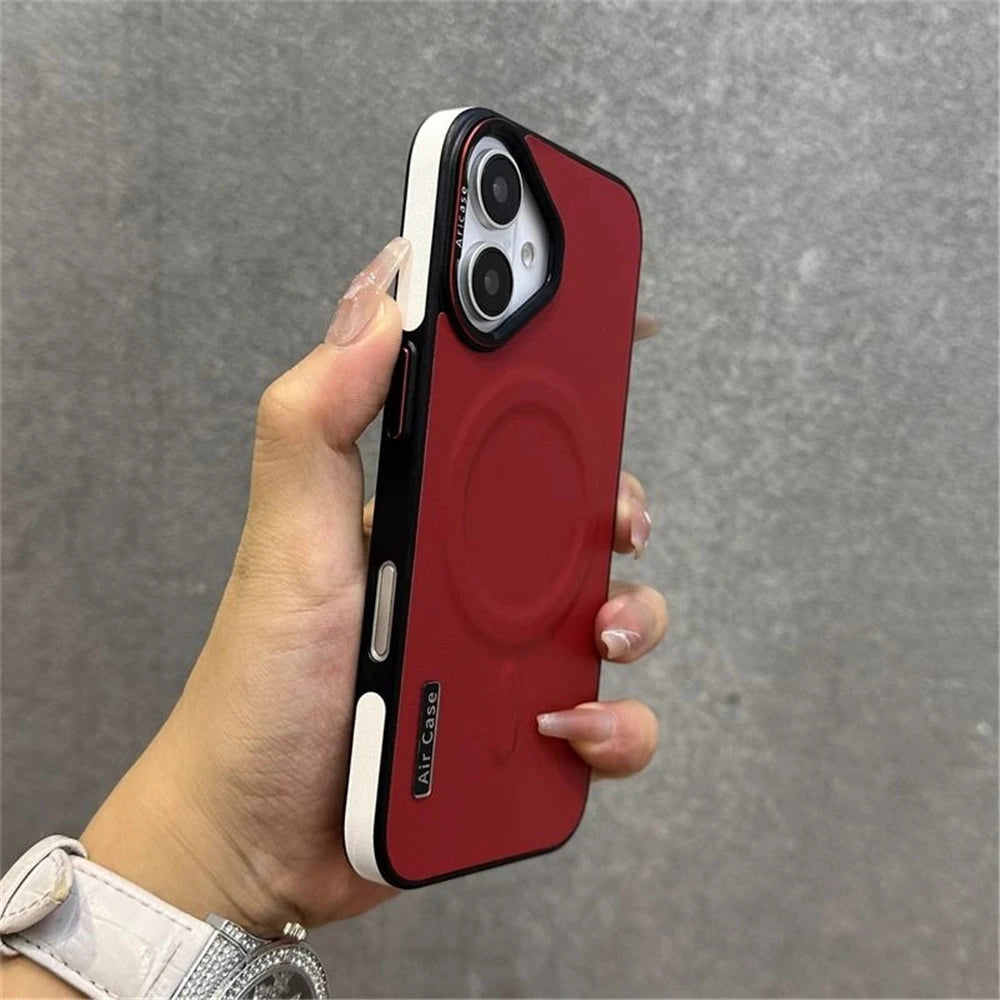 For iPhone 16 15 Pro Max Luxury Magsafe Magnetic Color Matte Leather Frame Phone Case For iPhone 12 13 14 17 Air Back Cover