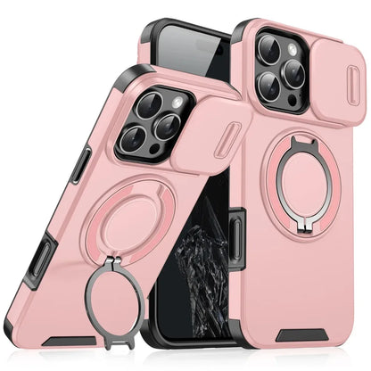 Heavy-Duty Rugged Armor Magnetic Bracket Phone Case For iPhone 17 16 Plus 15 14 13 12 11 Pro Max Slide Camera Protection Cover