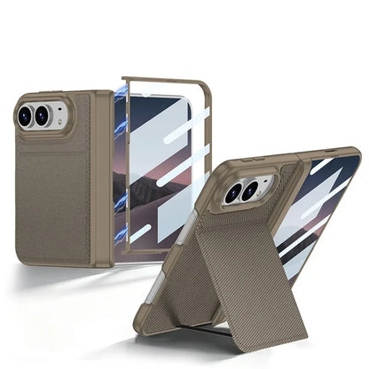 Double-layer technology fabric magnetic case for iPhone Duo woven twill design, film integrated case with invisible bracke