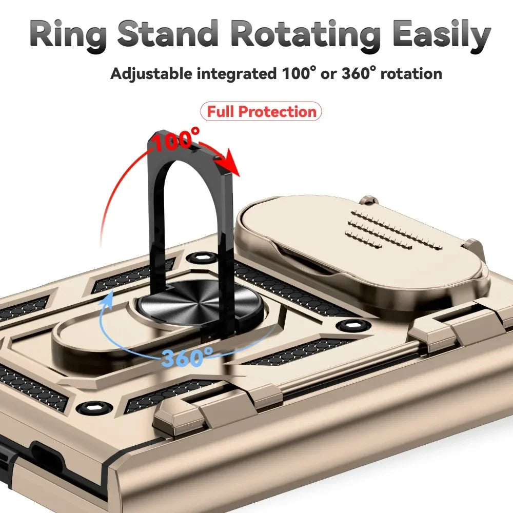 Business Metal Ring Bracket Stand Armor for Magsafe Magnetic Phone Cases For iPhone Duo Lens Protection PC TPU 18 Folding Cover