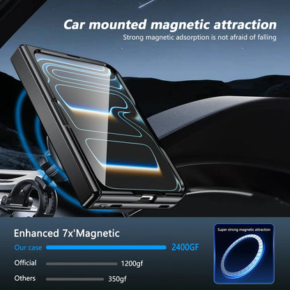 360 Rotatable Stand Magnetic Wireless Charging Phone Case for IPhone Duo 18 Fold Tempered Glass Film Hinge Protective Cover