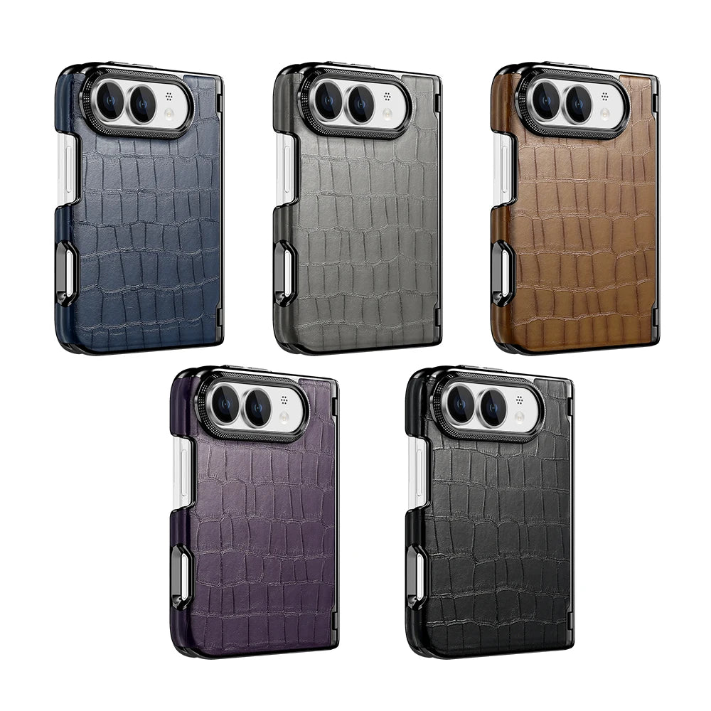 Luxury Crocodile Pattern Leather Case‌ for iPhone Ultra 18 Fold Shockproof Lens Protrusion Central Axis Protection Slim Cover