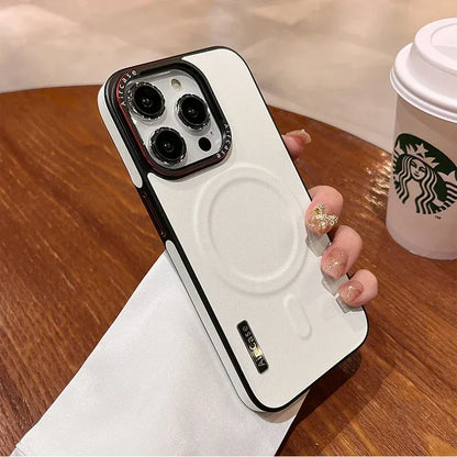 Business Double Color Leather Magnetic Case for iPhone 17 Pro 12 15 13 14 16 17 Pro Max For Magsafe matte Soft Shockproof Cover