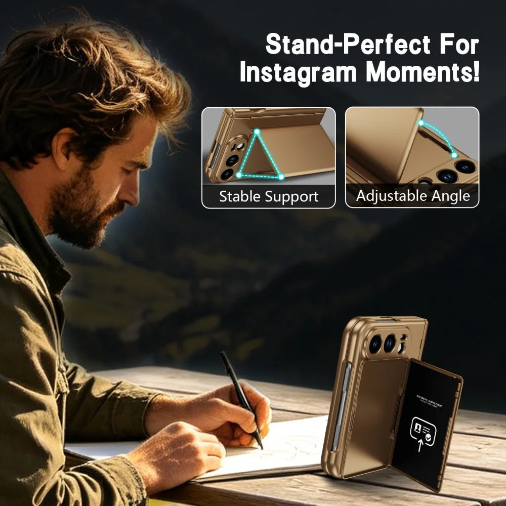 Luxury  S Pen Wallet Card Slot Bracket Holder Case For iPhone Duo 18 Fold Hinge Protect Screen Glass Film Shockproof Hard Cover