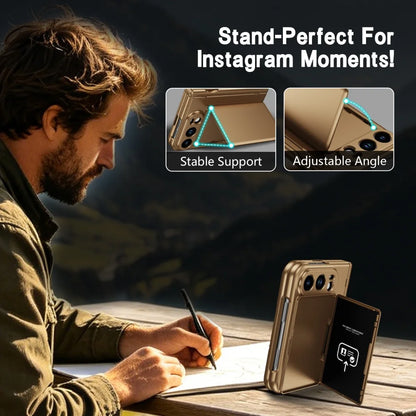 Luxury  S Pen Wallet Card Slot Bracket Holder Case For iPhone Duo 18 Fold Hinge Protect Screen Glass Film Shockproof Hard Cover