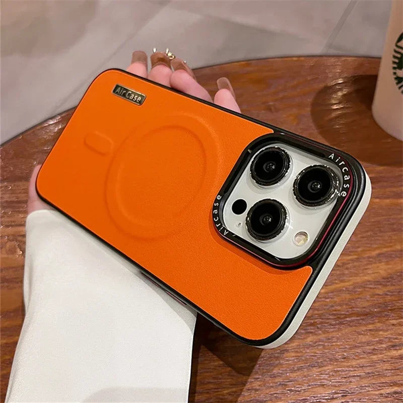 Luxury Matte Leather Magnetic For  Phone Case For iPhone 15 Pro Max 14 13 12 Wireless Charging Shockproof Bumper Cover