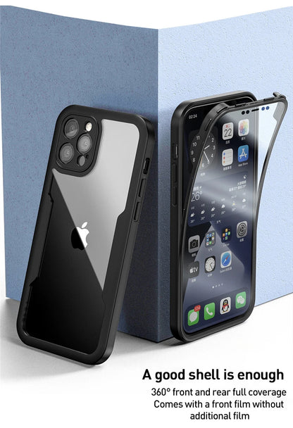 Luxury 360 Full Body Front+Back Case For iPhone 16 15 14 13 11 12 Pro Max XS X XR 7 8 Plus Silicone Bumper Shockproof Cover