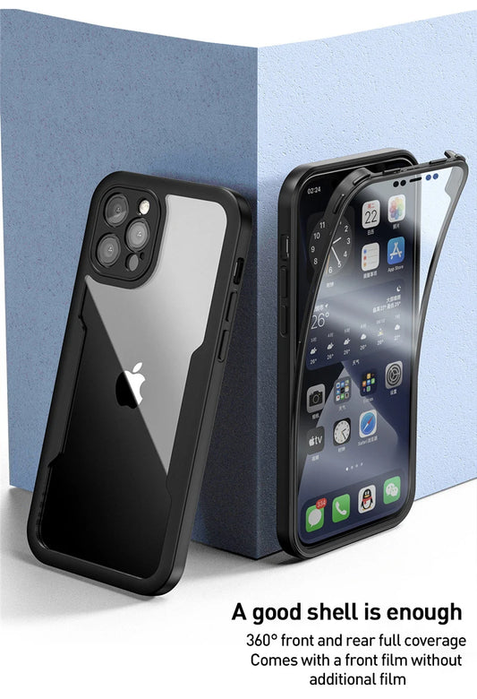 Luxuriöse 360 Full Body Front+Back Klarsicht-Hülle für iPhone 15 14 13 11 12 Pro Max XS X XR 7 8 Plus Silikon-Bumper Stoßfeste Abdeckung