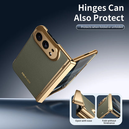 KEYSION Luxuxy PU Leather Fold Phone Case for iPhone Ultra Duo Plating PC Shockproof Back Cover With Hinge+HD Screen Protector