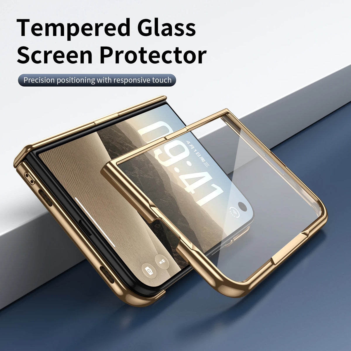 Case For iPhone Duo Luxuxy PU Leather Fold Phone Plating Hard PC Shockproof Back Cover Built-in Hinge HD Screen Protector Cover