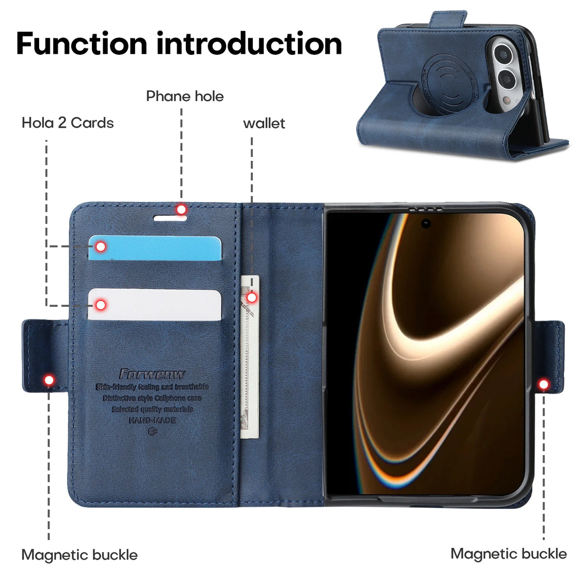 Magnetic Flip Card Slots Wallet Leather Case for iPhone Duo 18 Fold Wide Shockproof for Magsafe RFID Blocking Book Stand Cover