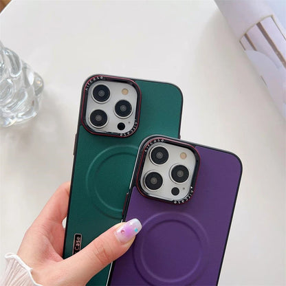 For iPhone Air 17 Pro Max Luxury PU Leather Magsafe Magnetic PC Frame Phone Cover For iPhone 16 15 14 13 12 Protective Cover