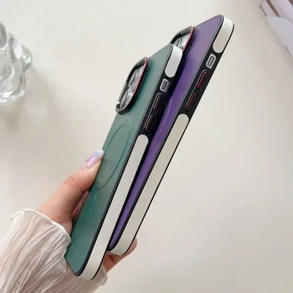 Business Double Color Leather Magnetic Case for iPhone 17 Pro 12 15 13 14 16 17 Pro Max For Magsafe matte Soft Shockproof Cover