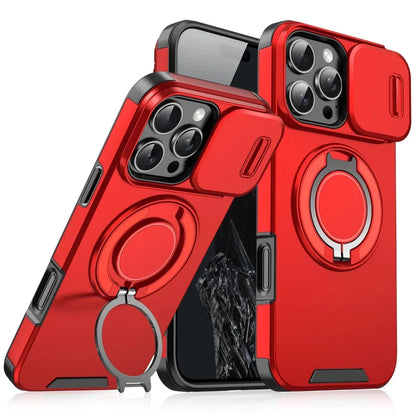 Heavy-Duty Rugged Armor Magnetic Bracket Phone Case For iPhone 17 16 Plus 15 14 13 12 11 Pro Max Slide Camera Protection Cover