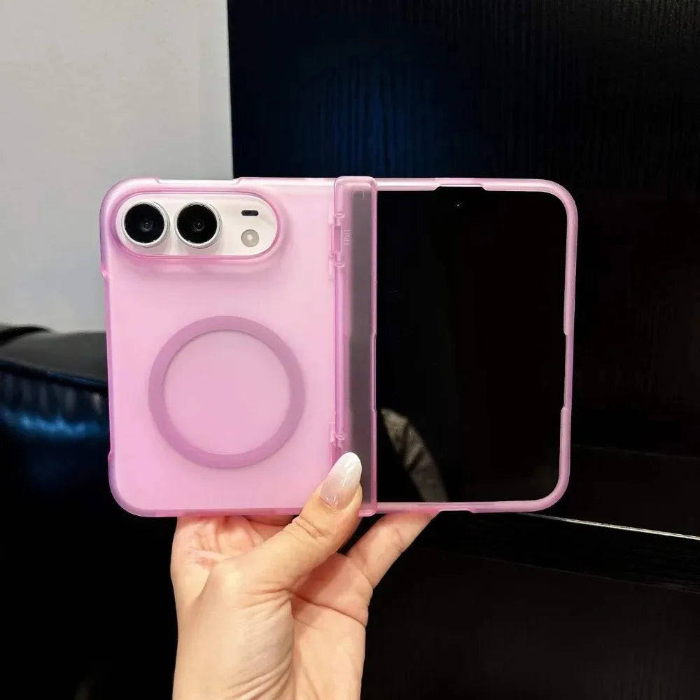 Luxury Translucent Frosted Magnetic Case For iPhone Duo duo Fold Hinge Protection Shockproof Wireless Charging PC Matte Cover
