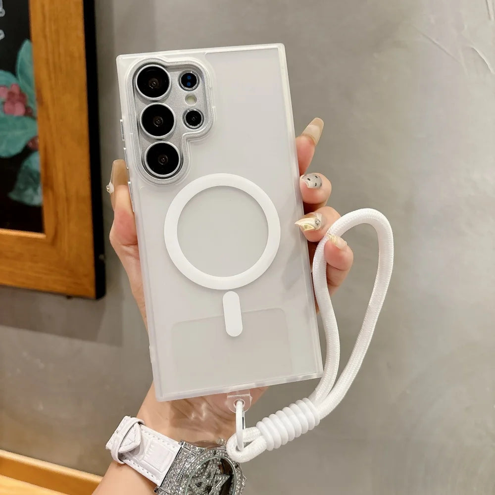 Matte Translucent Magnetic Wrist Strap Phone Case Samsung