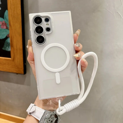 Matte Translucent Magnetic Wrist Strap Phone Case Samsung