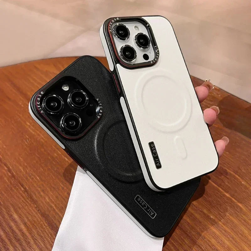 Luxurious dual-color leather magnetic phone case for iPhone 15 14 13 12 16 17ProMax wireless charging shockproof protective case