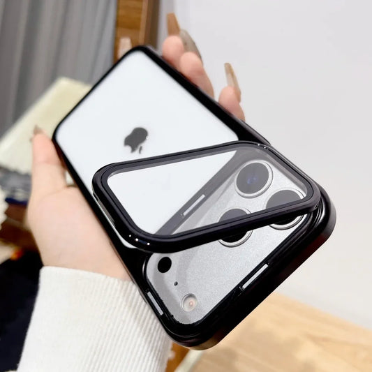 Plating Fold Glass Kamera Ständer Halterung Handyhülle für iPhone 17 17Pro 17Air 17 Pro Max Ultradünne Transparente Stoßfeste Abdeckung